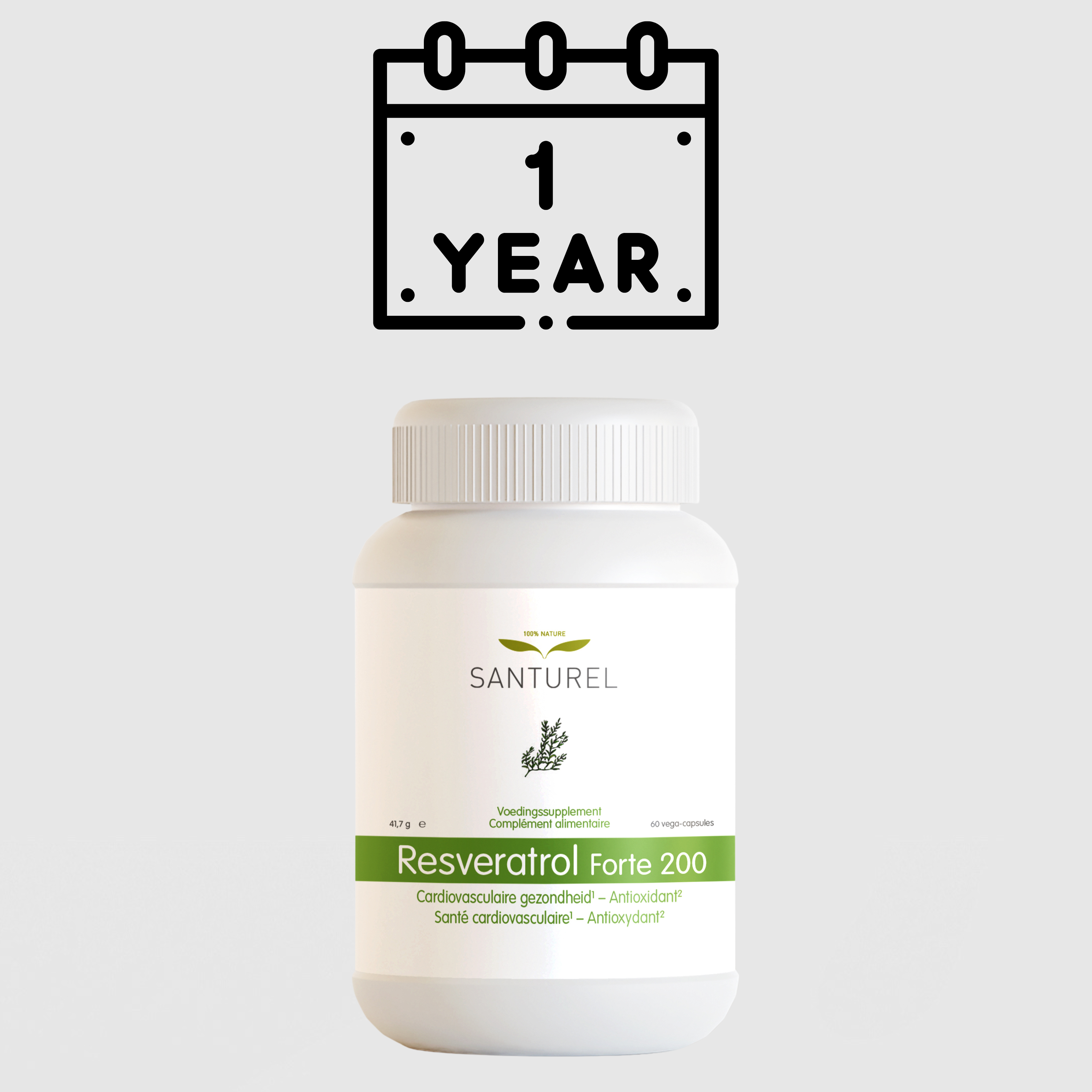 Jaarabonnement van Resveratrol Forte 200, 12 potten van elk 60 Capsules, maandelijks aan huis geleverd