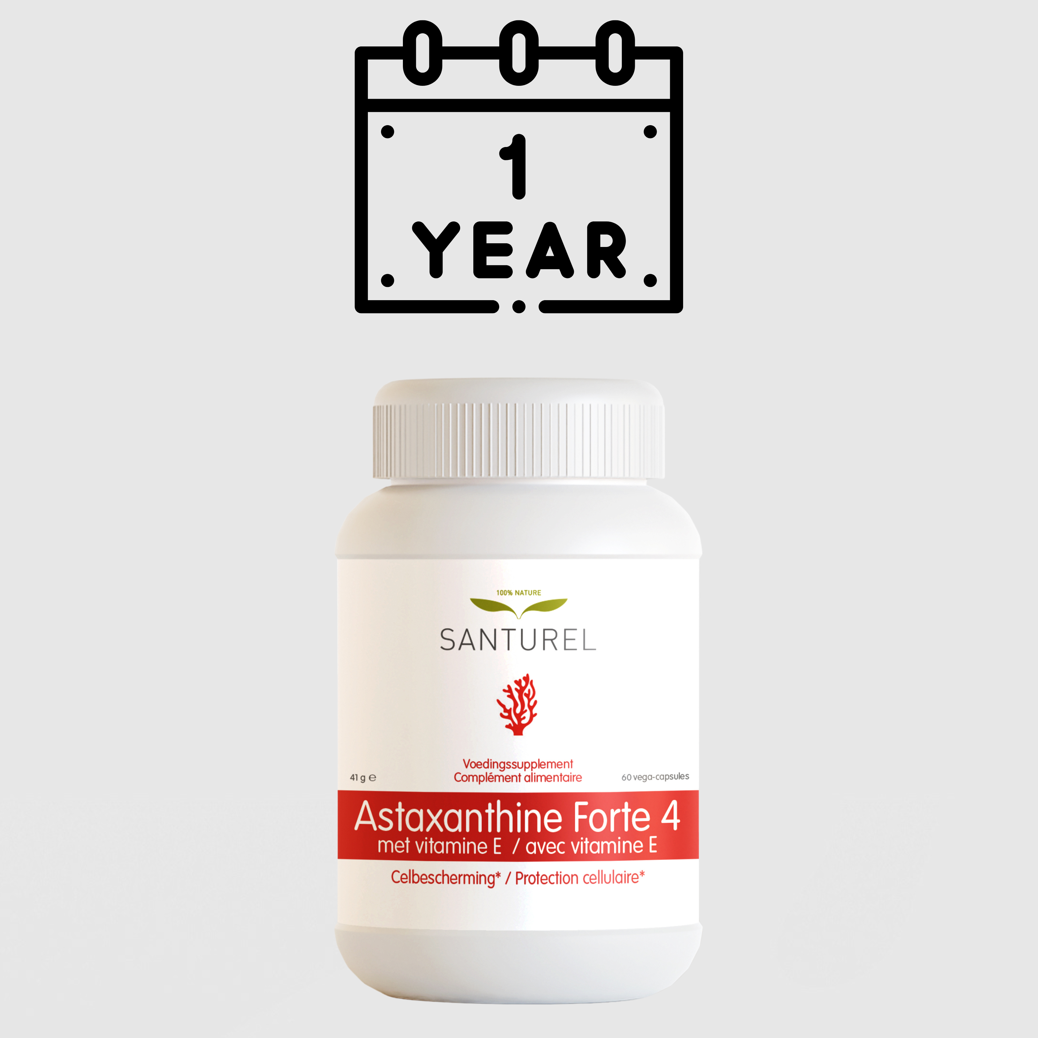 jaarabonnement van 12 potten Astaxanthine Forte 4 mg met Vitamine E